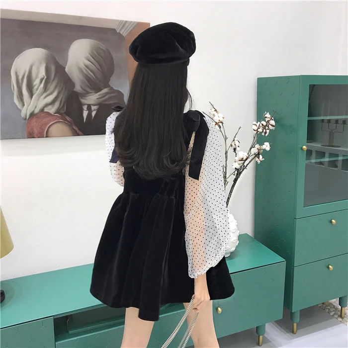 WHITNEY WANG/2019 г. весенне осенняя модная уличная блуза в горошек из 2 предметов милое