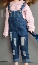 1 T-shirt 1 Bib pant 1 шт., милая футболка в полоску джинсовые штаны на лямках для Blyth, Azone S, OB24, Одежда для кукол, комбинезоны, аксессуары - Color: 1 T-shirt 1 Bib pant