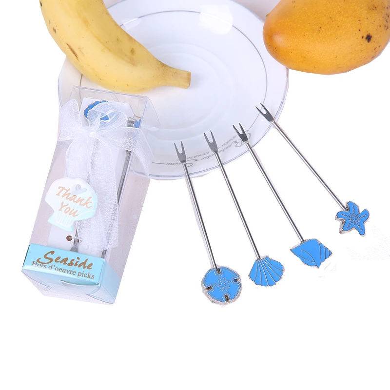 

10Sets Wedding Souvenirs Fishion Navy Blu Fruit Fork Wedding Favors and Gifts for Guest Party Thank you Gift and Party Supplies