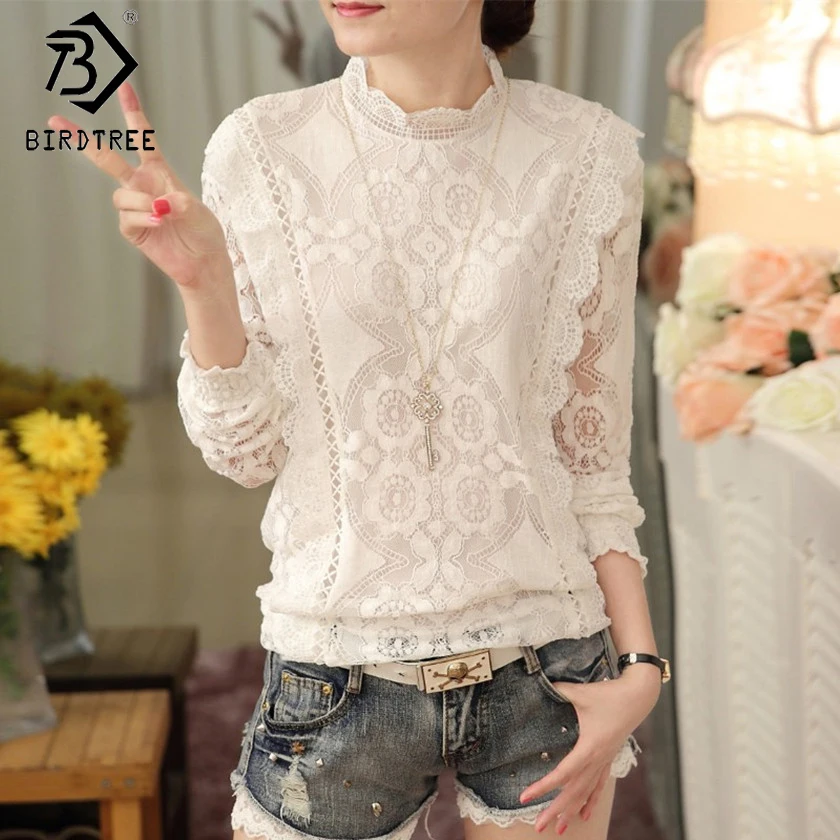 Блузка женская белая с длинным рукавом T81915A|blouses women tops|blouse hotlace blouse |
