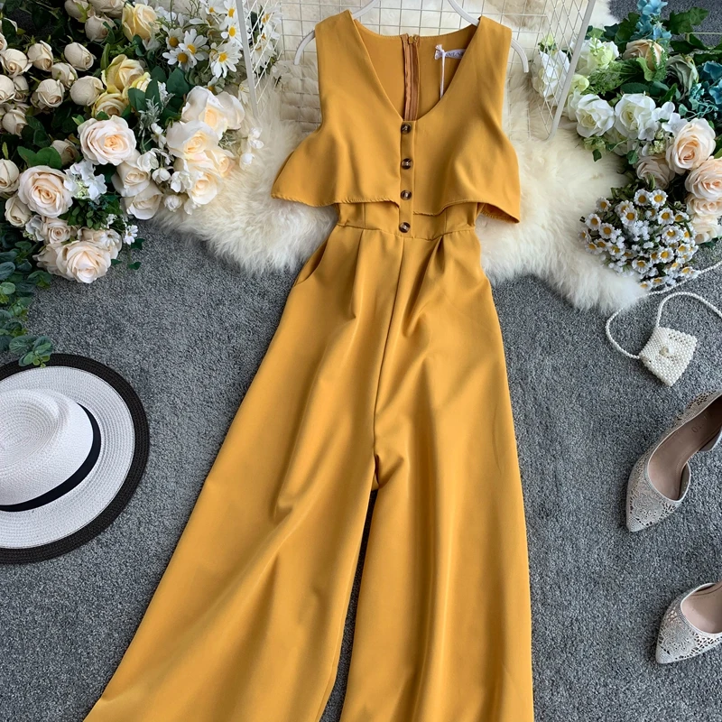 ALPHALMODA, летние новые женские комбинезоны, однобортные, без рукавов, женские облегающие комбинезоны, широкие, модные комбинезоны