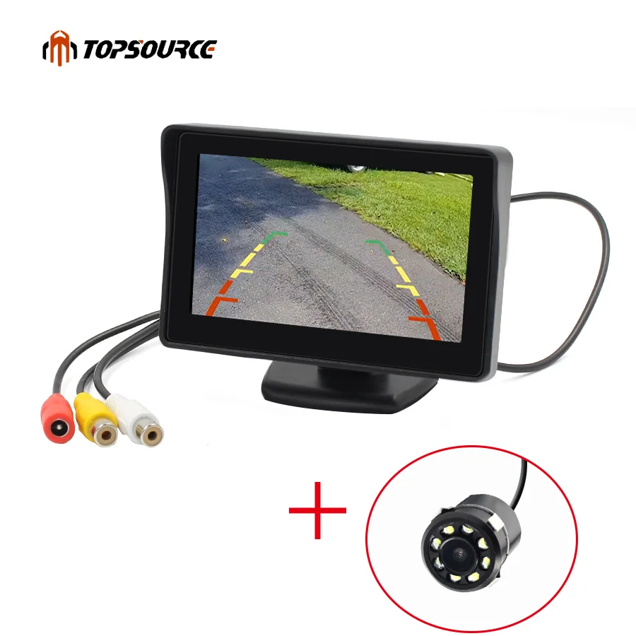 2 в 1 TFT 4,3 дюймов авто TFT lcd камера заднего вида парковочный цветной монитор+ светодиодный ПЗС камера ночного видения с автомобильными мониторами
