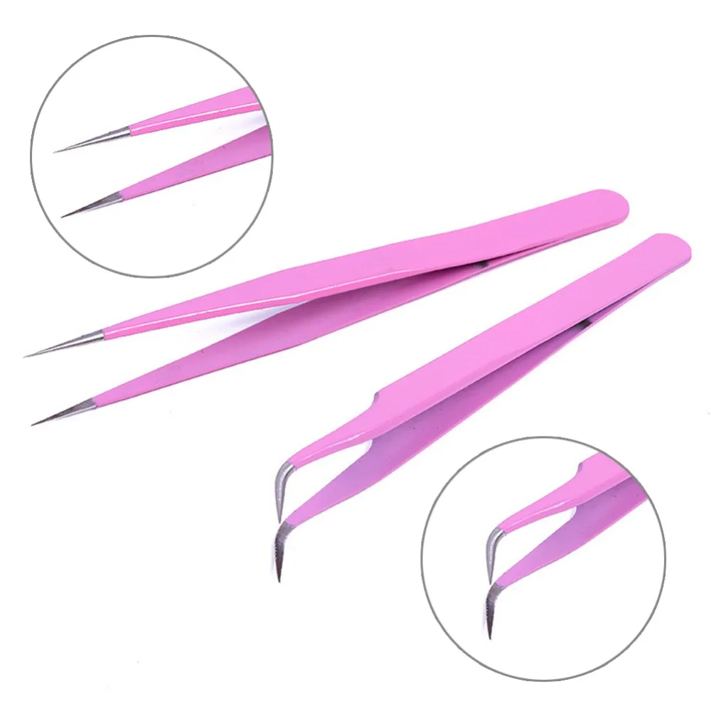 2PCS Professional Mink Eyelash Extension Tweezers Straight and Bend Stainless Steel Anti static False Tweezer #260783 | Красота и