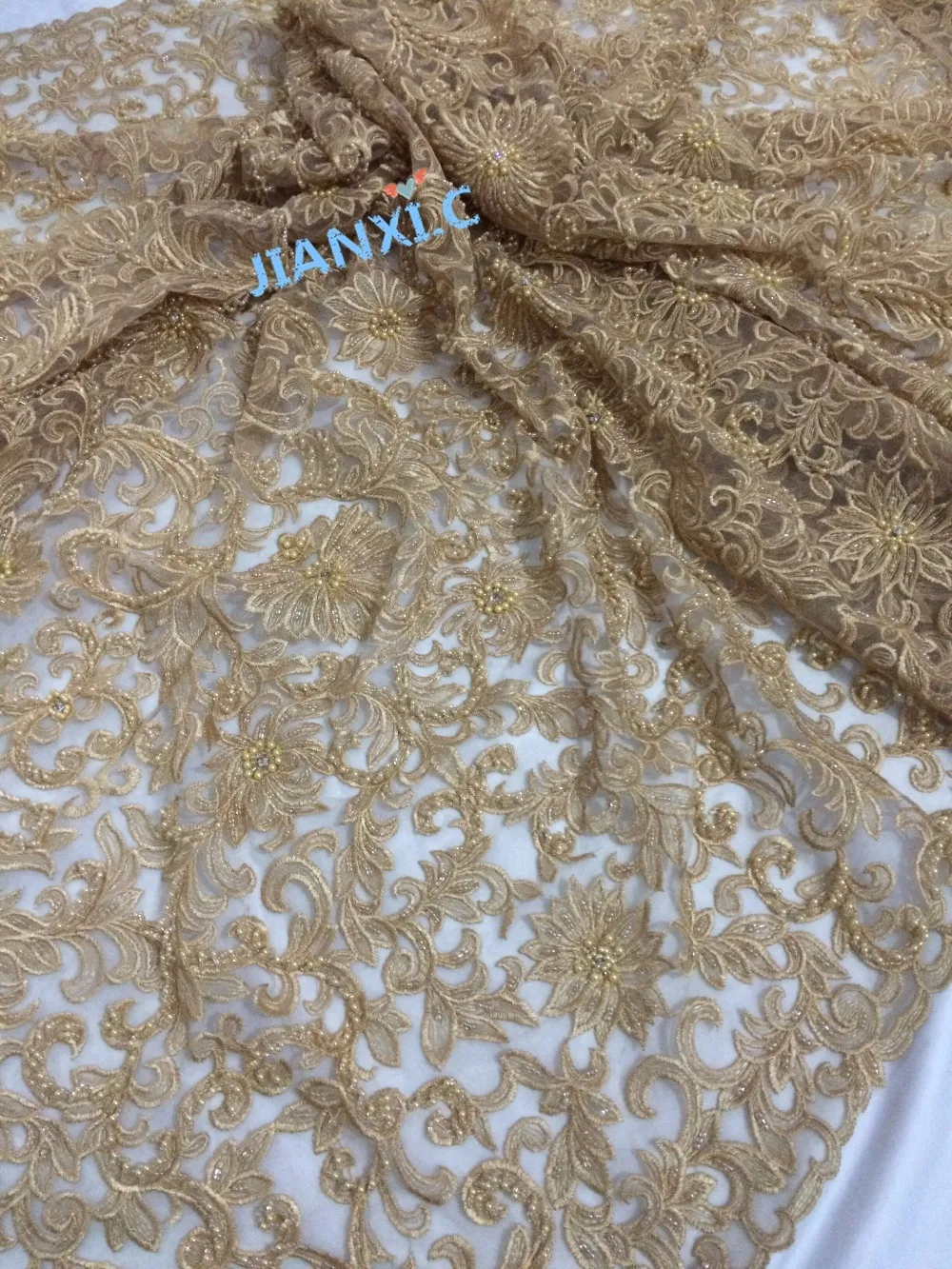 JIANXI.C 121686 Французский кружевной ткани высокого качества с бисером африканский