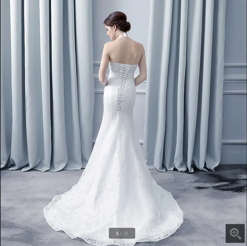 2017 Новый дизайн Русалка белое кружево Холтер декольте свадебное платье