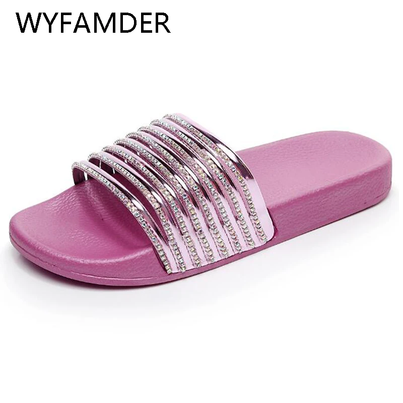 Женские шлепанцы со стразами WYFAMDER летние сандалии на платформе золотого и