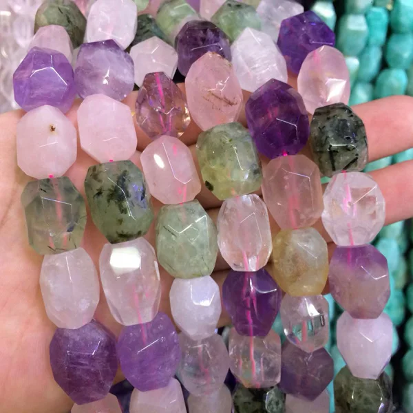 mixed color Овальные граненые натуральные драгоценные камни бусины: розовый кварц аметист прехнит бусины-спейсеры для самостоятельного изготовления для изготовления ювелирных изделий прядь 1" - Цвет: mixed color