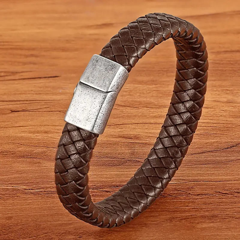 Brown-antique silver TYO нержавеющая сталь 4 цвета застежка Винтаж ручной работы тканый Черный подлинный браслет мужские часы с кожаным ремешком ювелирные аксессуары Подарки - Окраска металла: Brown-antique silver