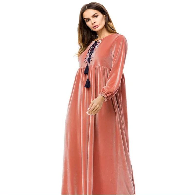Женское бархатное платье в мусульманском стиле Abayas Свободная Женская одежда