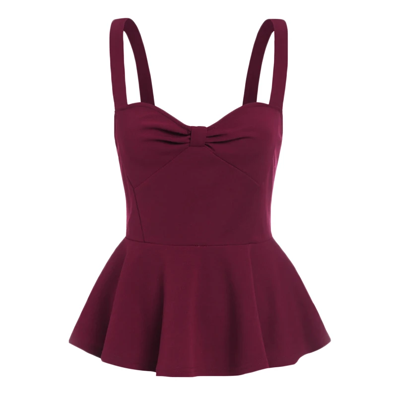 COLROVIE Узелок Милая баска Cami Top сексуальные милые Бордовые женские тонкие топы без рукавов модные повседневные Топик с оборкой