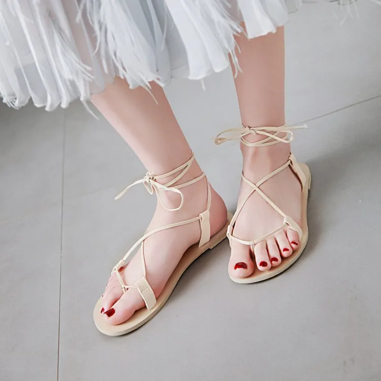 Сандалии женские на плоской подошве Босоножки с открытым носком и перекрестными