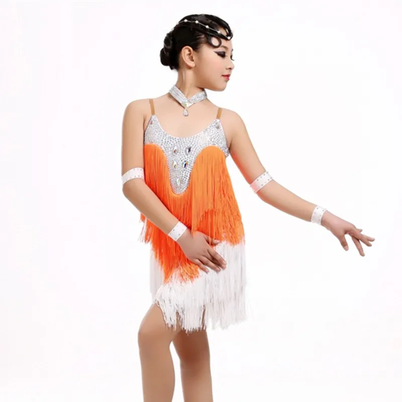 Новое оранжевое/зеленое профессиональное платье для латинских танцев с
