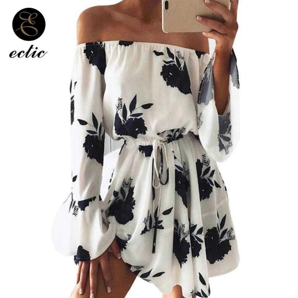 

White Off Shoulder Dress Sukienka New Chic Kawaii Big Size Long Sleeve Floral Print Dress Micro Mini Dress Robe Femme Ete 2021