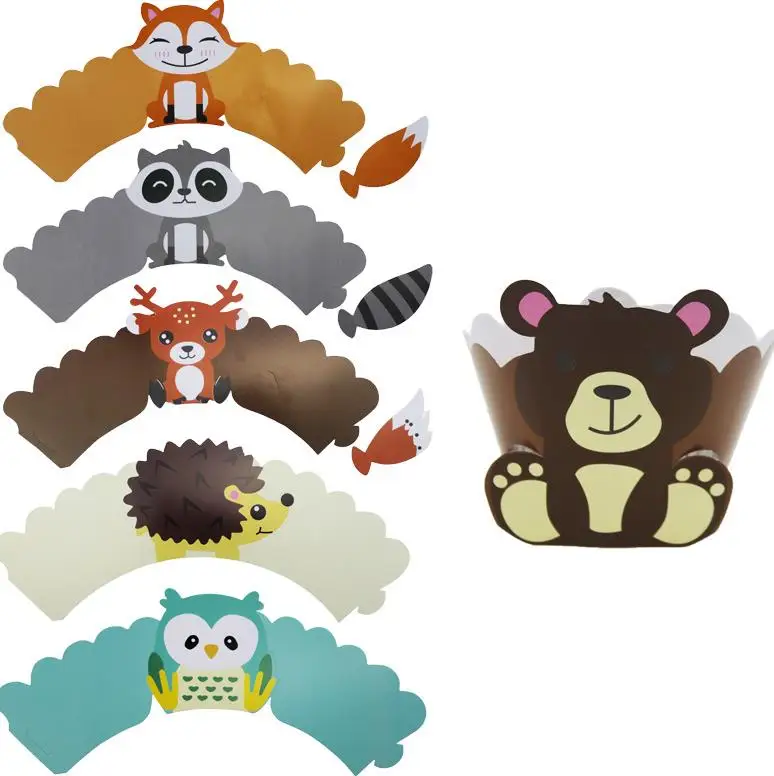 Новинка бумажная обертка для капкейков с изображением животных лисы медведя 12