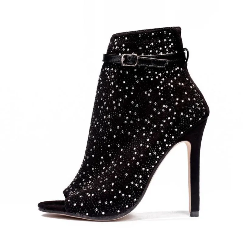 RIZABINA/женские босоножки на высоком каблуке с открытым носком блестящие стразы