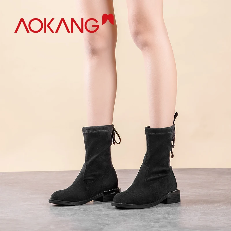 AOKANG/2019 г. женские удобные ботинки высокого качества модные средней длины на