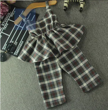 wholesale(5pcs/lot)- 2016 Spring new western style girls sling Plaid Shirt +wide leg pants FOR CHILD GIRL | Детская одежда и обувь