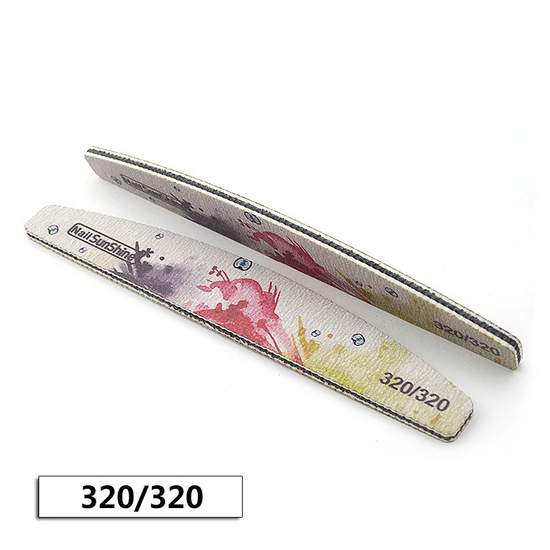 320 320 grit 25 шт./лот детская одежда на рост 80, 100/150/180/240/320 Грит моющиеся пилочка для ногтей semilune в форме банана для ногтей брусок для шлифовки с цветочным принтом набор файлов - Цвет: 320 320 grit