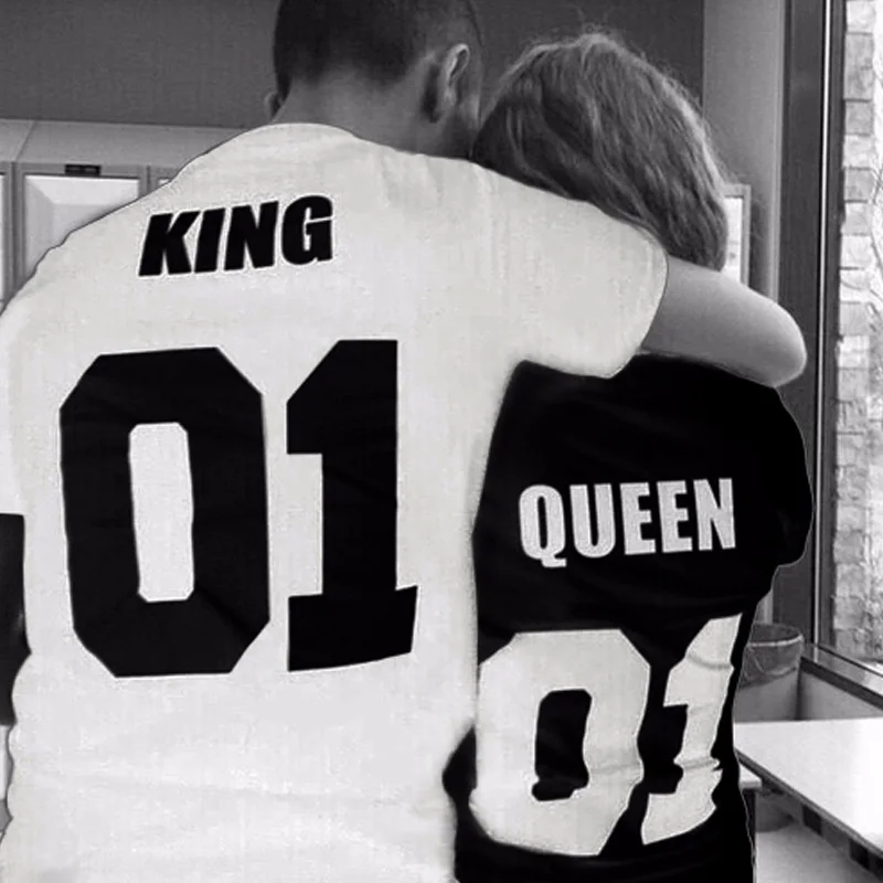 2019 летняя модная футболка с надписью KING QUEEN 01 мужская и женская Повседневная