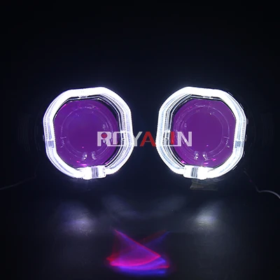 ROYALIN DRL светодиодный ангельские глаза дьявола H1 линзы проектора bi xenon для H4 H7 авто фары квадратный мини Gatling пушки кожухи модернизации - Цвет: Purple Devil Eyes