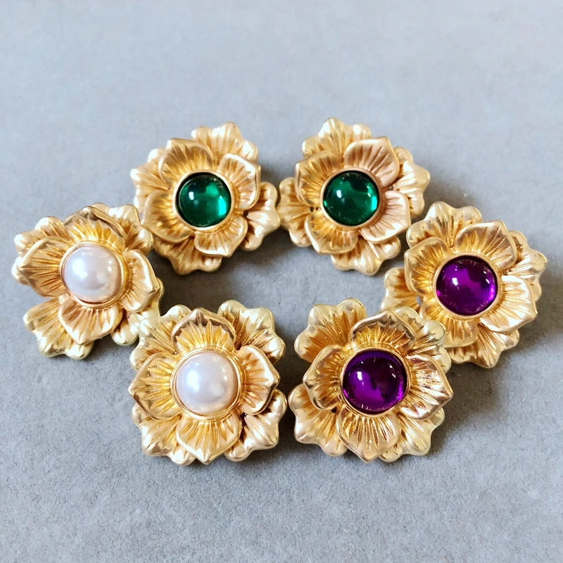 

New Sweet Flower Opal Resin Elegant Pearl Stud Earrings Statement Petal Accessories For Women