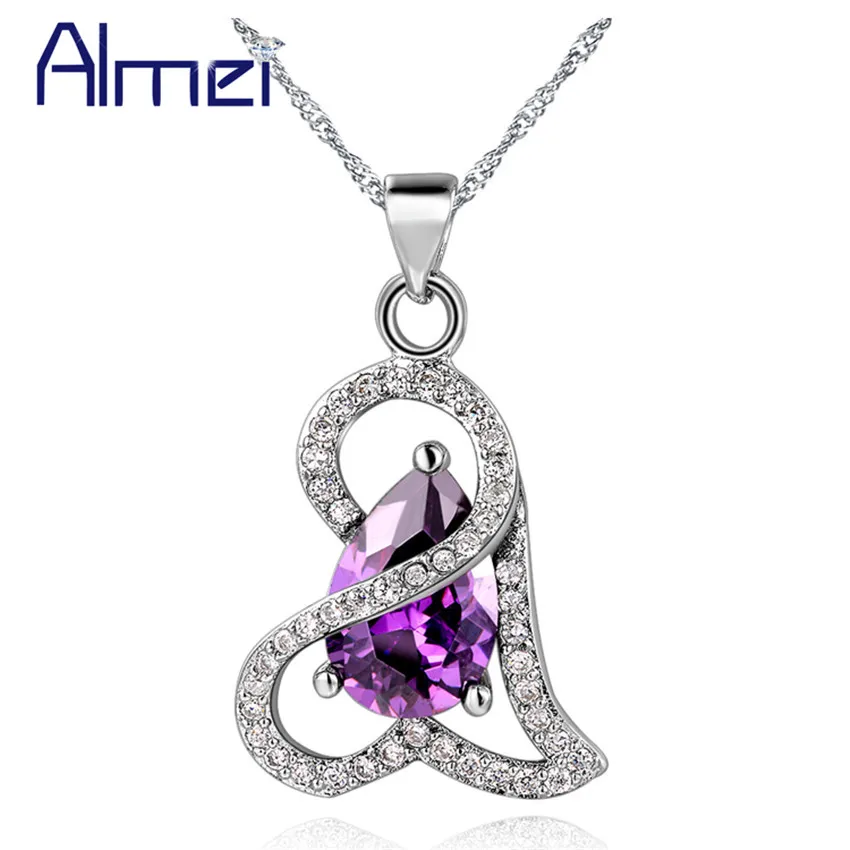 Серебряное ожерелье Almei в форме сердца с кубическим цирконием