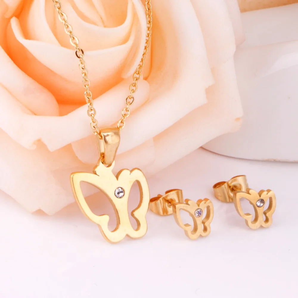LUXUKISSKIDS Мода 316L ожерелье с золотой бабочкой Серьги Дубай ювелирные наборы для