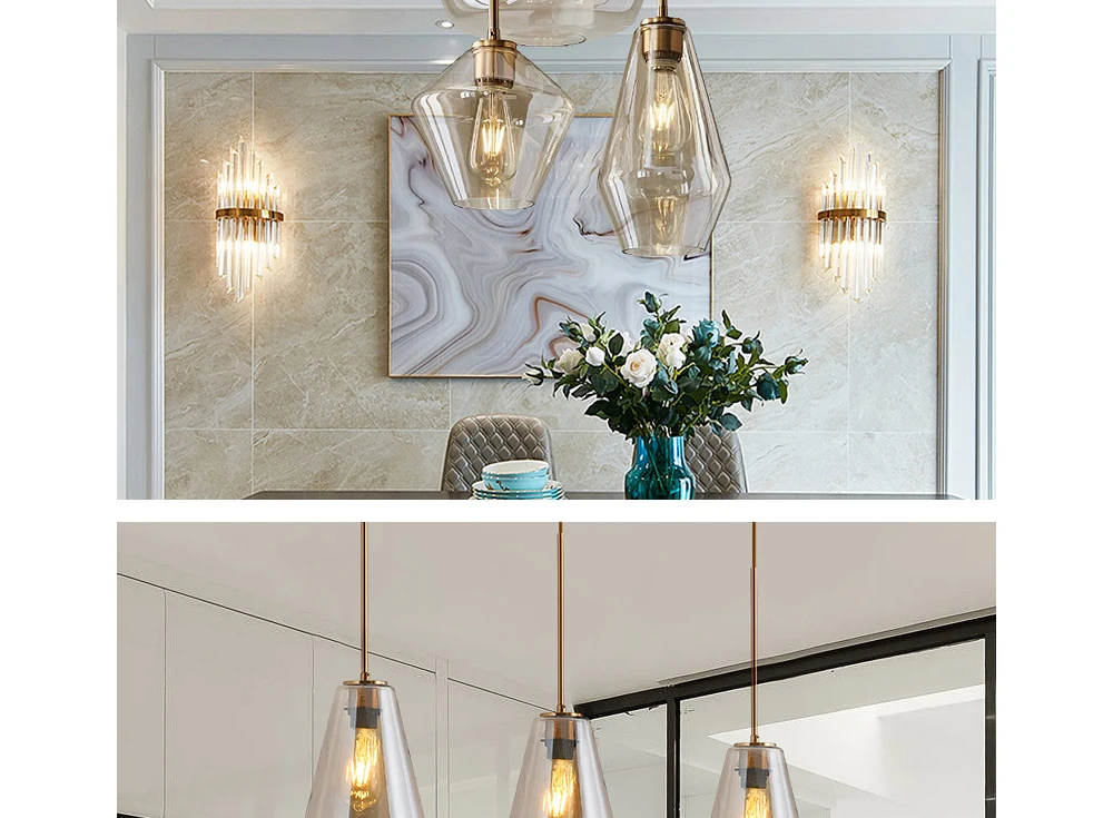 Glass Pendant Light Nordic Pendant Lamp Edison Pendant Light Brass Creative Minimalist E27 Lighting Lampshade For Restaurant