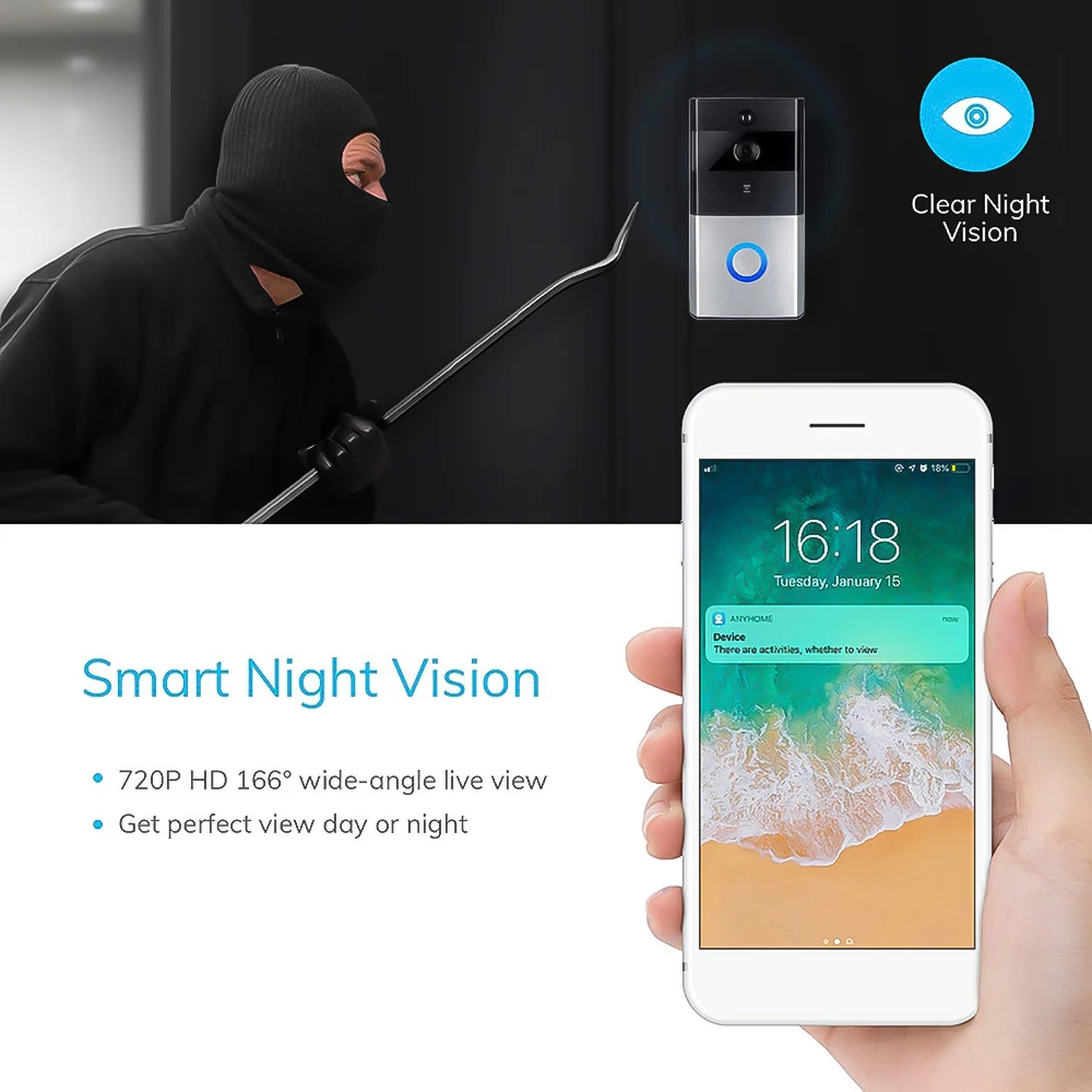 Новый Умный дверной звонок с камерой 720P Wi-Fi беспроводной домофон видео-глаз в