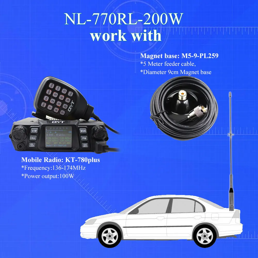Оригинал NAGOYA Мобильная радио антенна NL 770R 200 вт для QYT KT 780 PLUS 980 KT780 KT980