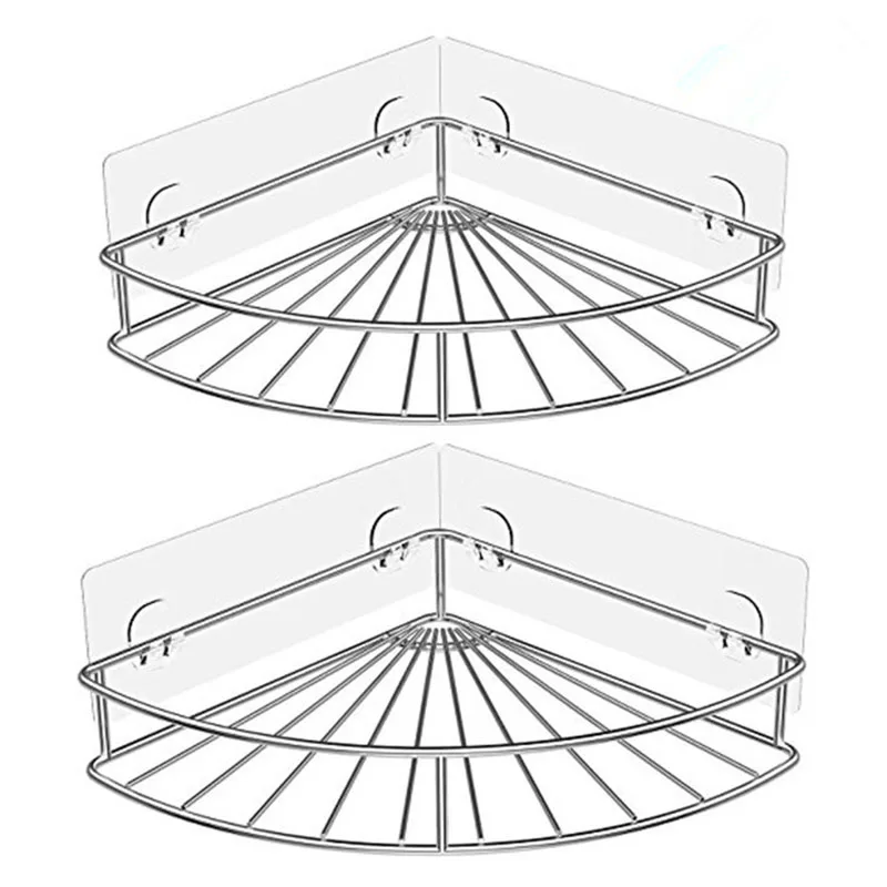 Corner Shelf Bathroom Adhesive Shower Caddy Basket Wall Mounted Storage Organizer for Kitchen Toilet Stainless Steel - No Dril | Дом и сад