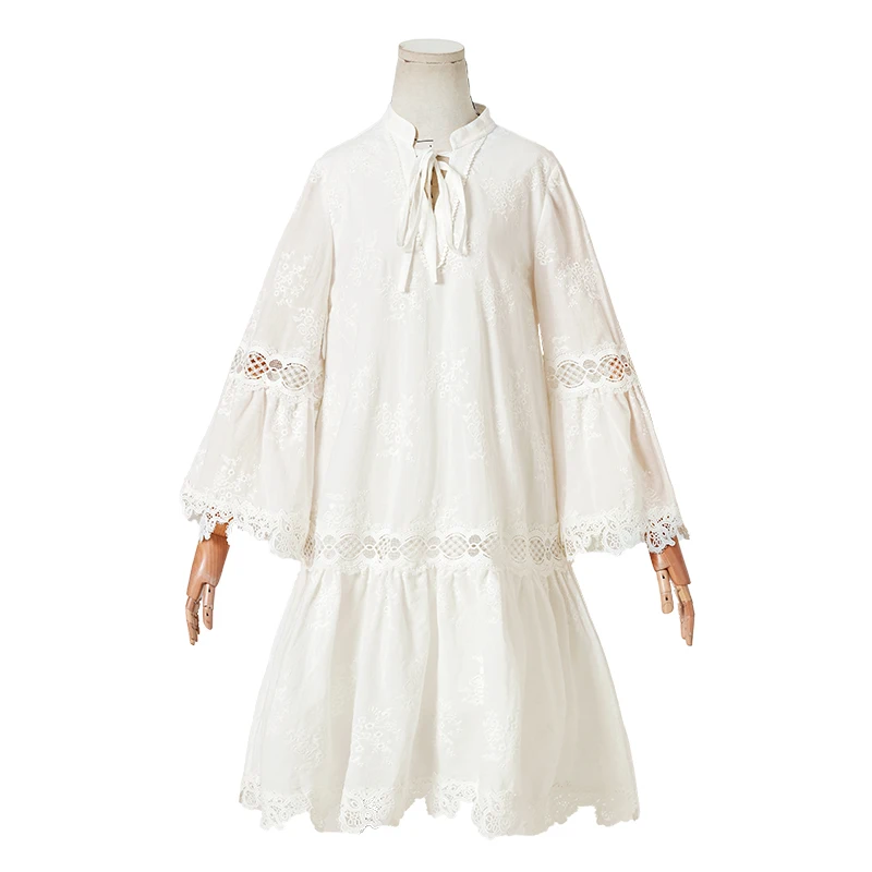 Женское кружевное Хлопковое платье ARTKA белое принцессы с длинным рукавом и