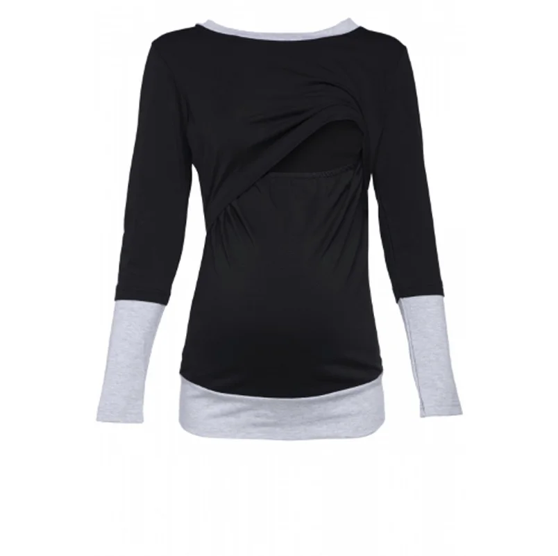 

Breastfeeding clothes For pregnant women Maternity clothes Patchwork O-neck Long sleeve ropa embarazada nursing tops Spring