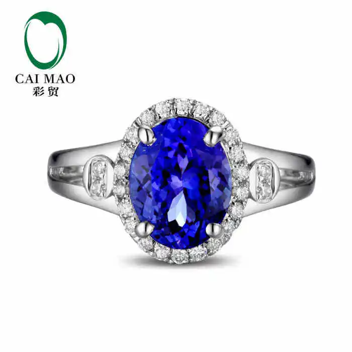 CaiMao 18KT/750 Белое золото 2 16 ct натуральный IF Синий танзанит AAA 0 19 полный разрез алмаз