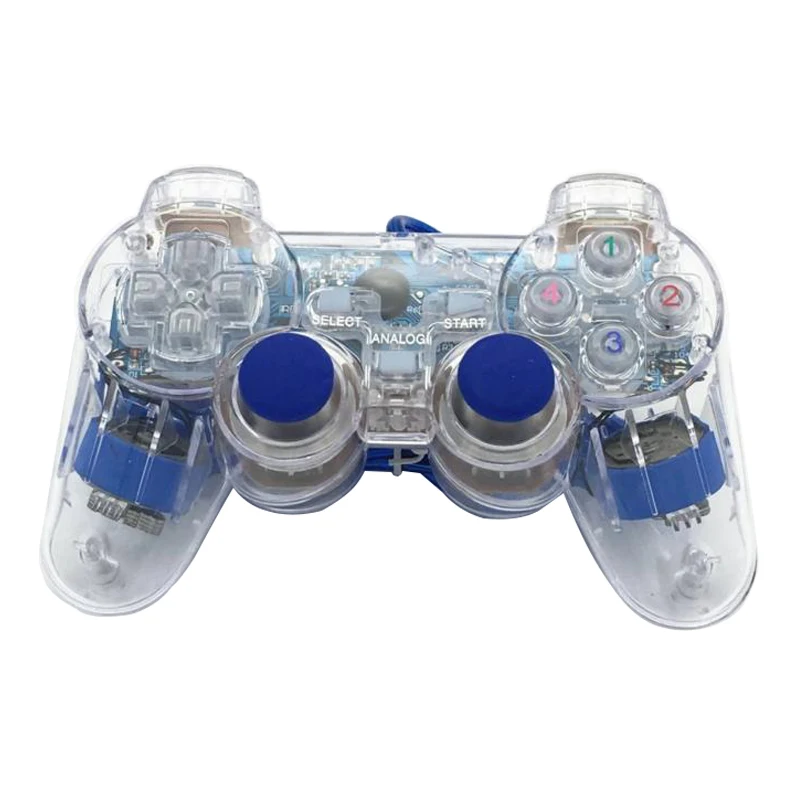 Синий прозрачный светодиодный проводной usb геймпад полное колебание игровой