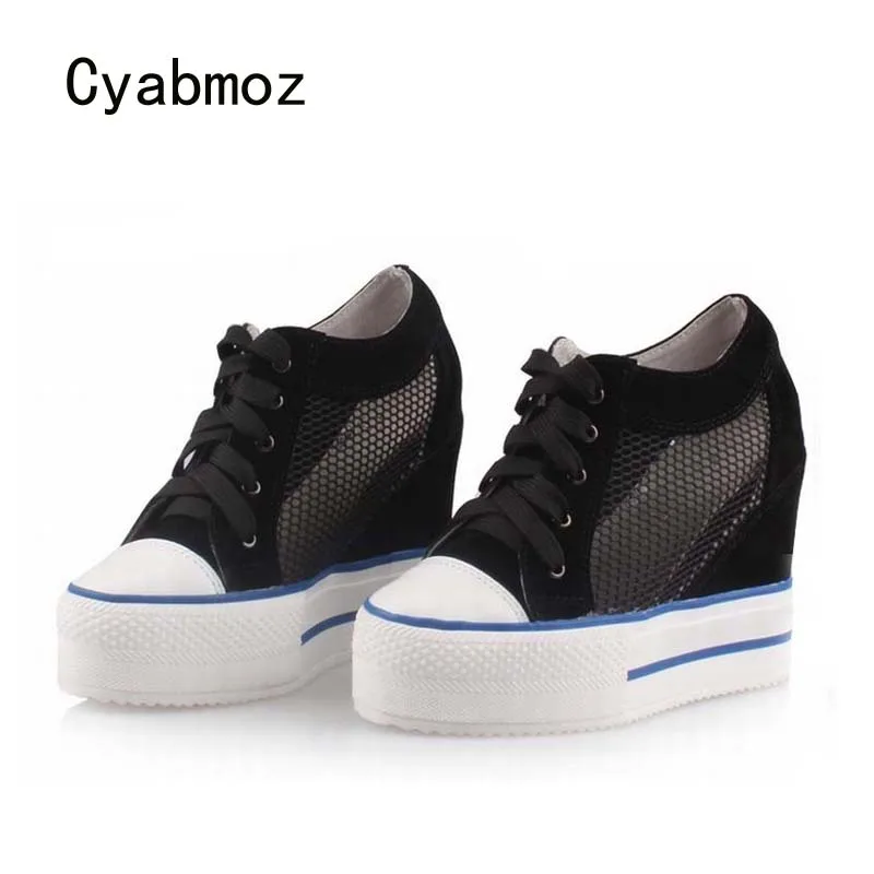 

Женские туфли на платформе Cyabmoz, женские туфли на высоком каблуке, дышащая сетчатая обувь на танкетке для увеличения роста