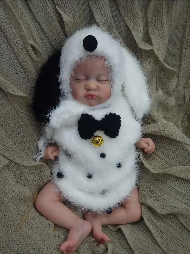 

Newborn Photography Props Baby Khawaii Dog Hat Costume Set with White Black Knitted Beanies Infant Photography Accessories