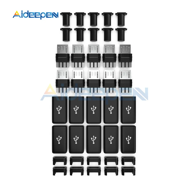 10 шт./лот кабель Micro USB Штекерный разъем сделай сам комплект с чехлами Черный Дата