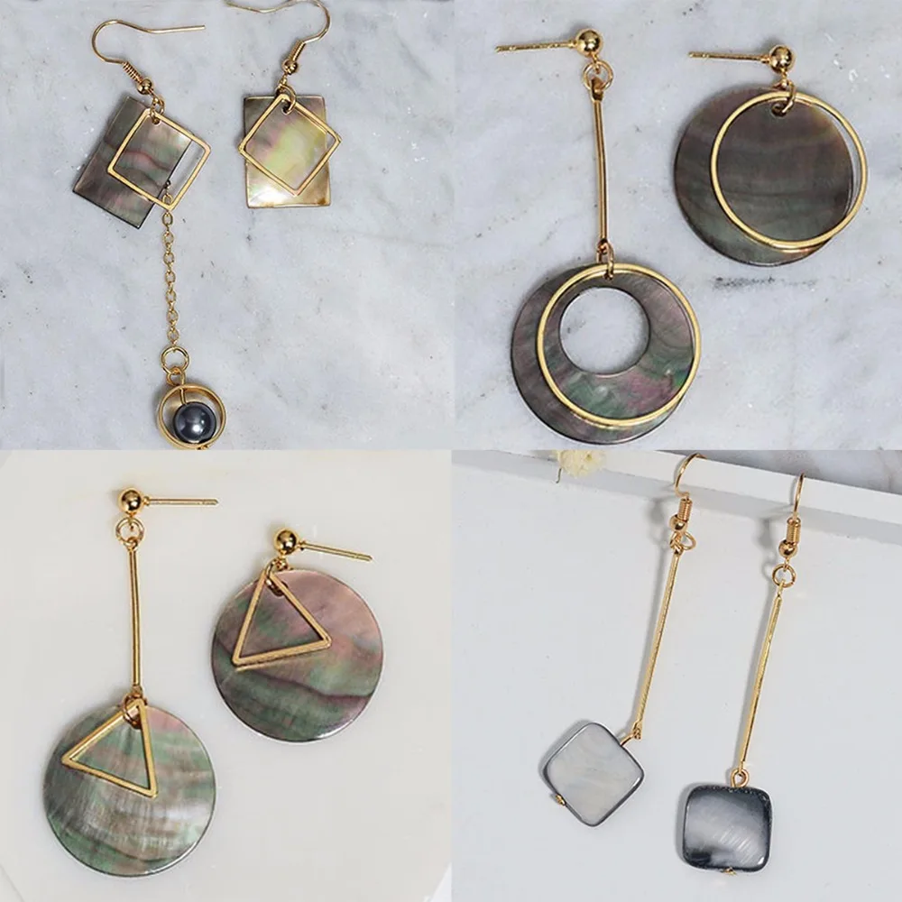 6 шт. прямоугольные бусины из Натуральной Черной раковины разных размеров