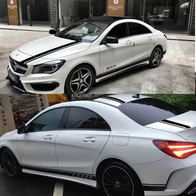 Матовая черная боковая полоска юбка наклейки Наклейка для Mercedes Benz A Class W176 A180 A200 A250