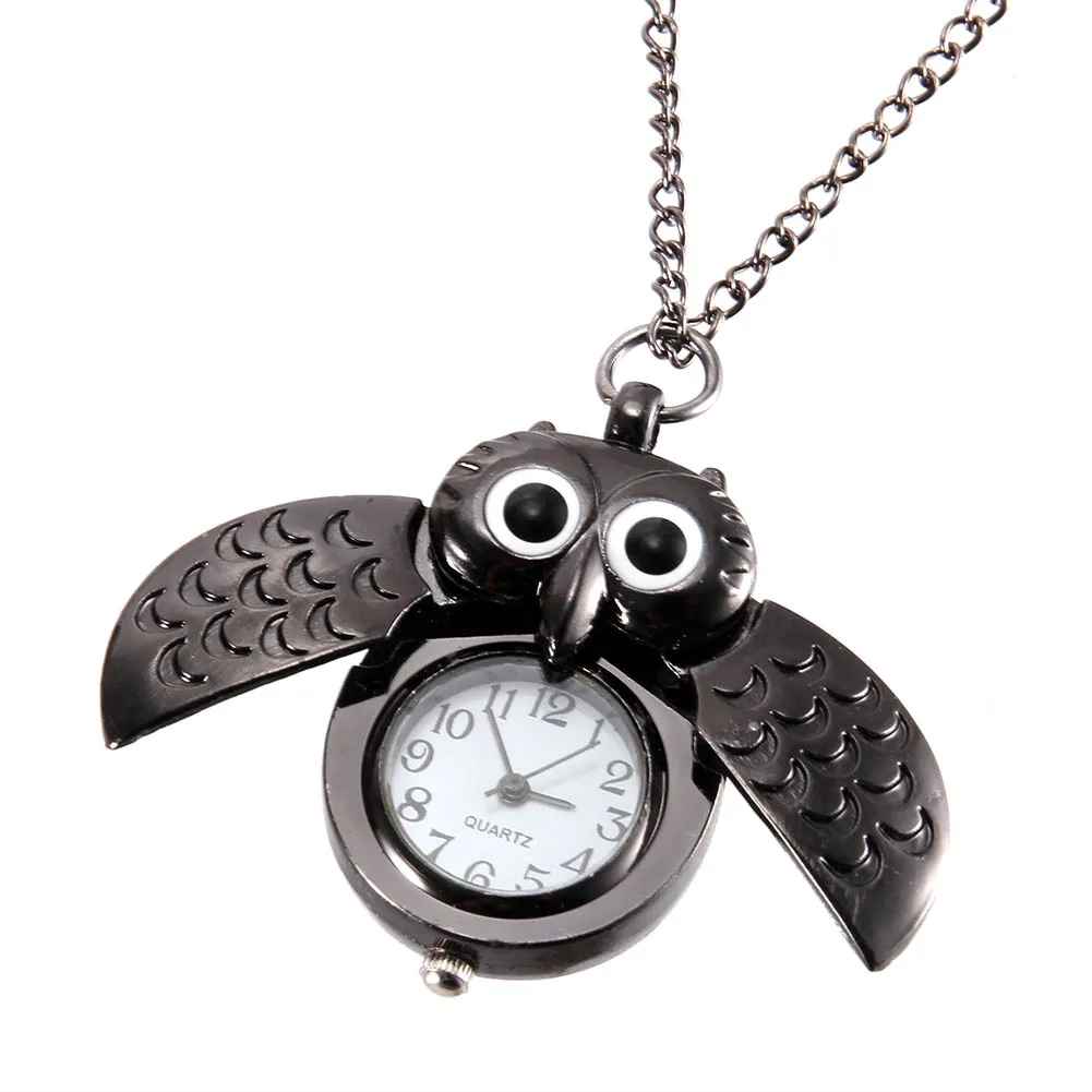 

Women Vintage Pocket Watch Quartz Watch Cool Chain Cute Owl Cover Watches LXH