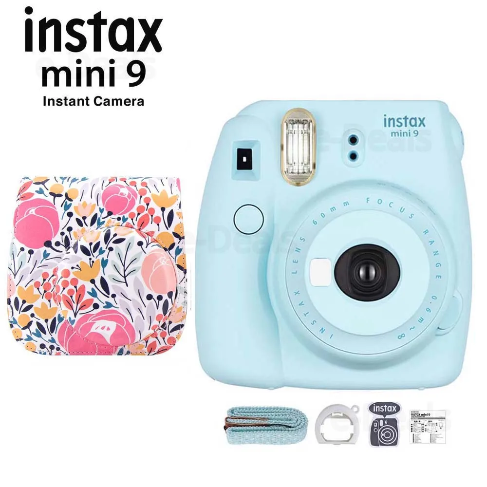 Cam w Forest Case Фотокамера моментальной печати Fujifilm Instax Mini 9 Ice Blue+ качественный мягкий чехол из искусственной кожи с плечевым ремнем - Цвет: Cam w Forest Case