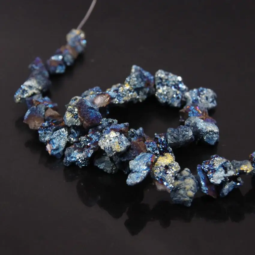 15.5 "Strand синий зеленый Титан сырья кристалл Druzy Drusy Агаты Кварц Geode грубые