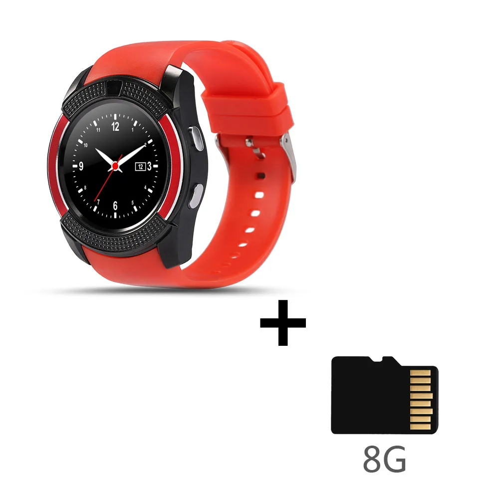 red Add 8GB SDCard Спортивные мужские Смарт-часы v8 sim карта android камера округлый ответ на вызов набор вызова Smartwatch фитнес-трекер для измерения сердечного ритма - Цвет: red Add 8GB SDCard