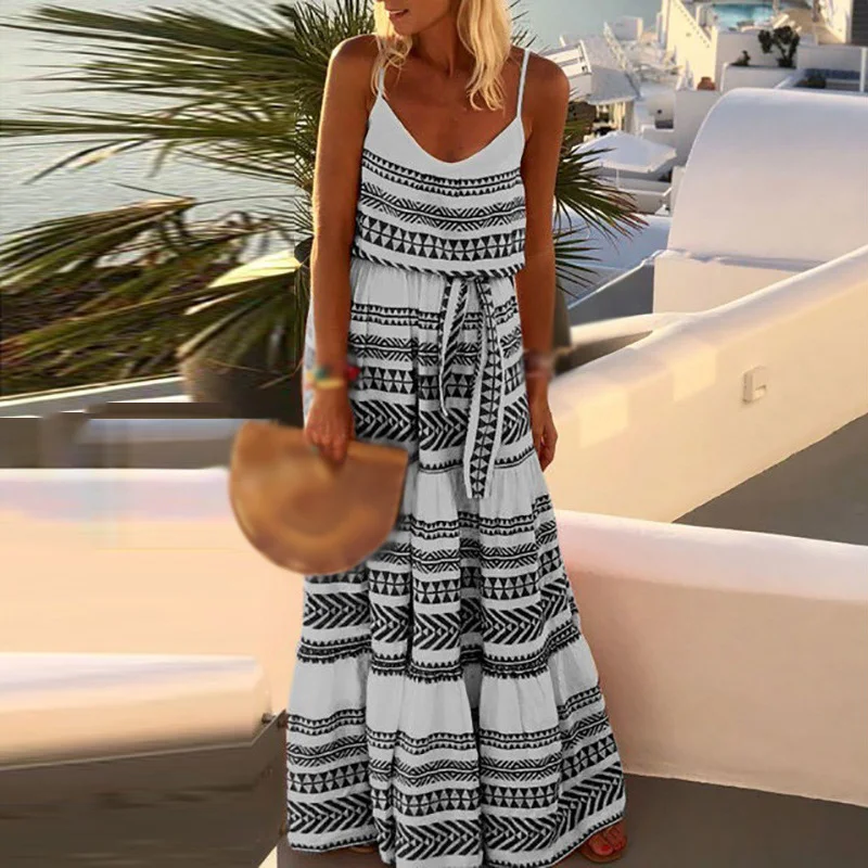 Женское расклешенное женское платье больших размеров бохо глубокий v-образный