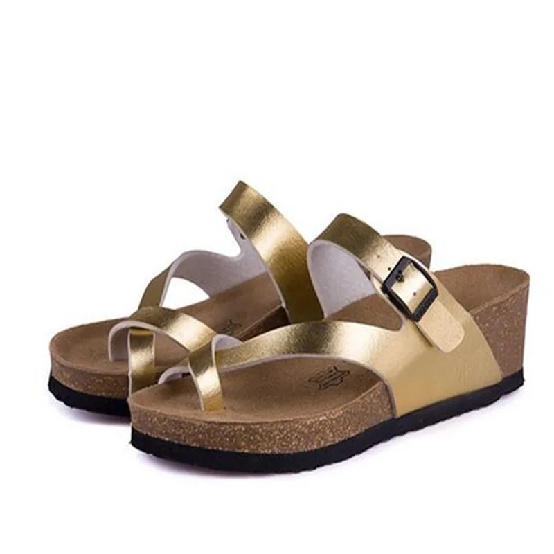 Модная пробка сандалии на танкетке Цвет белый золотой серебряный Новинка 2019 года