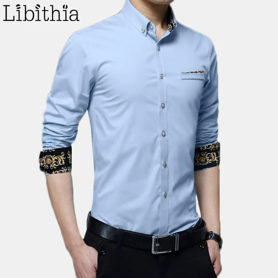 

7 Colors Mens Casual Cotton Dress Shirts Slim Fit Thin Shirt Long Sleeve Floral Blouse Male Spring Autumn Big Size 5XL K191