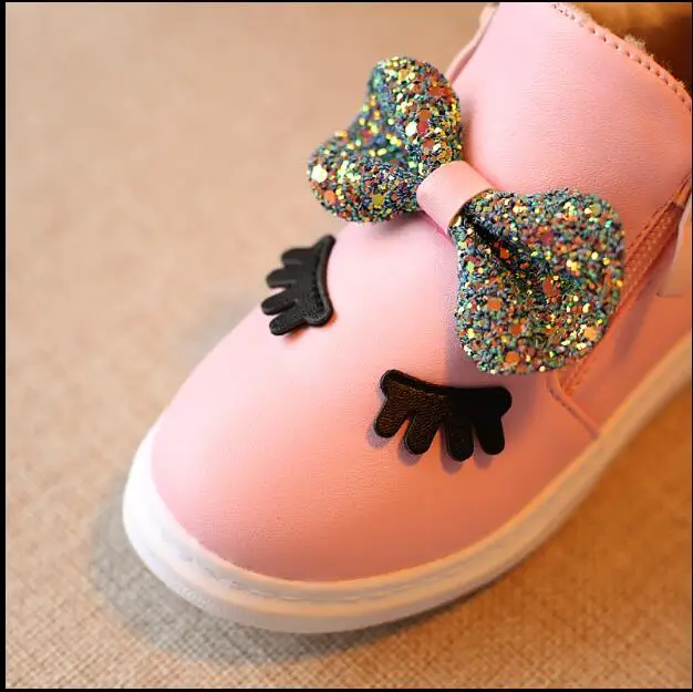 Розничная продажа новинка 2017 детские ботинки Зимние теплые плюшевые с бантом для