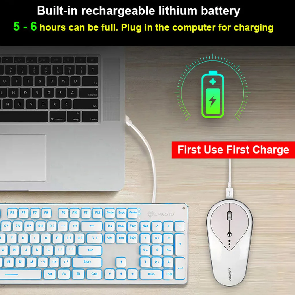 ZERODATE 2 4G Беспроводная перезаряжаемая LED подсветка Usb эргономичная игровая