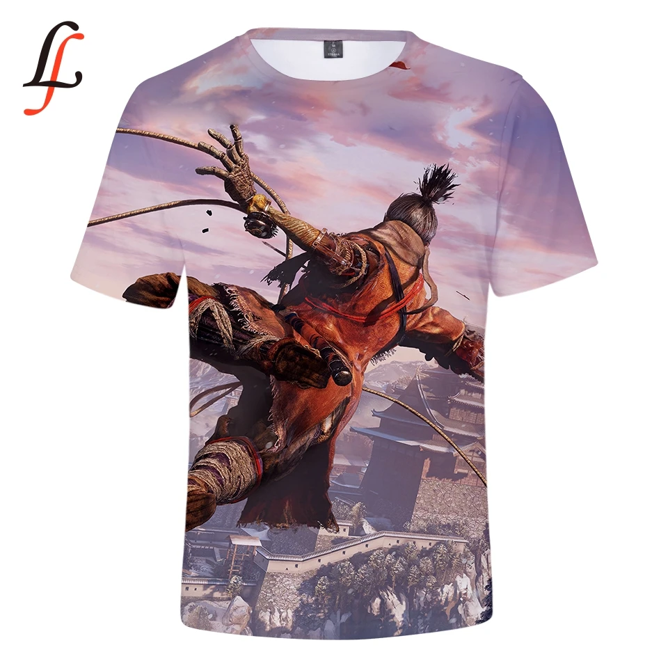 Футболка SEKIRO с принтом теней умирает дважды Повседневная рубашка круглым